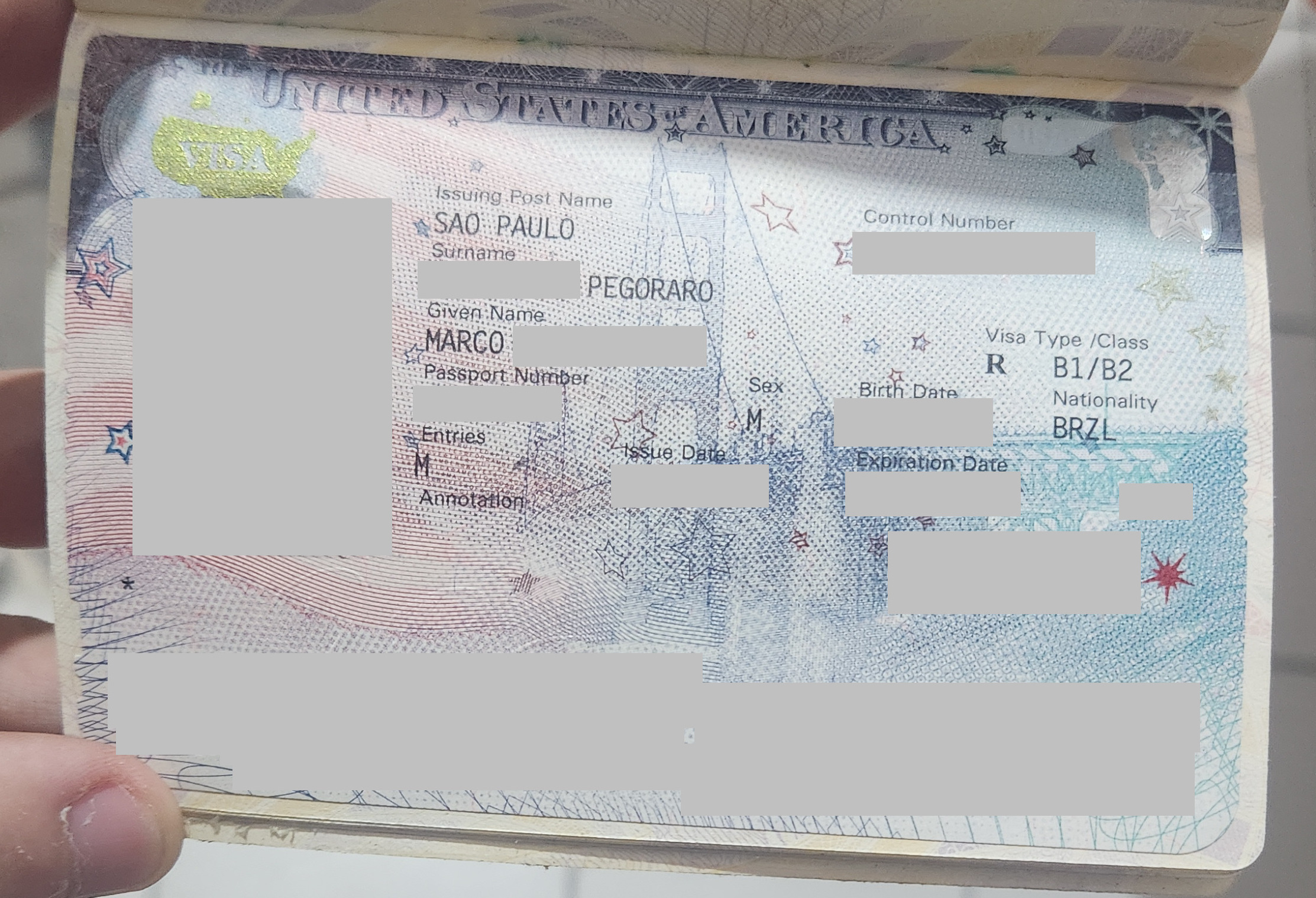 My tourist visa, I don’t need a red passport to visit the USA.