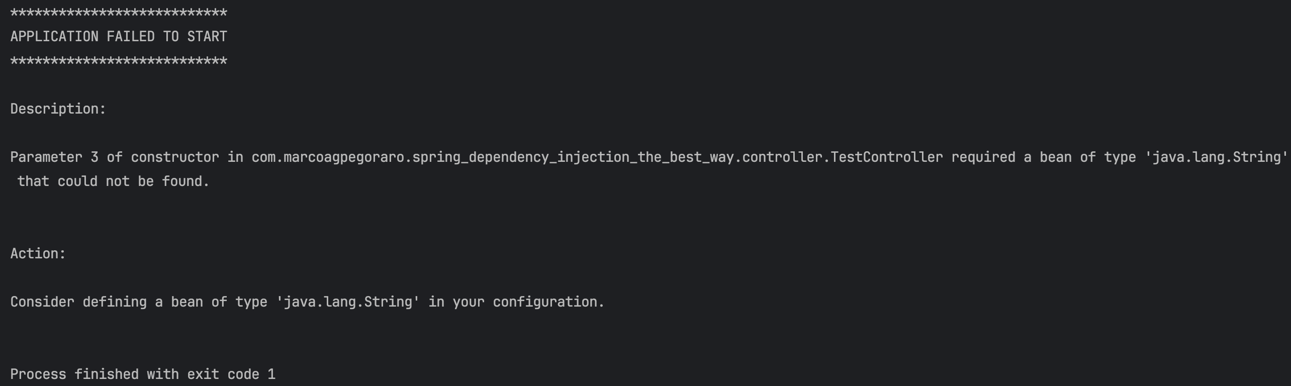 Application failed to start
