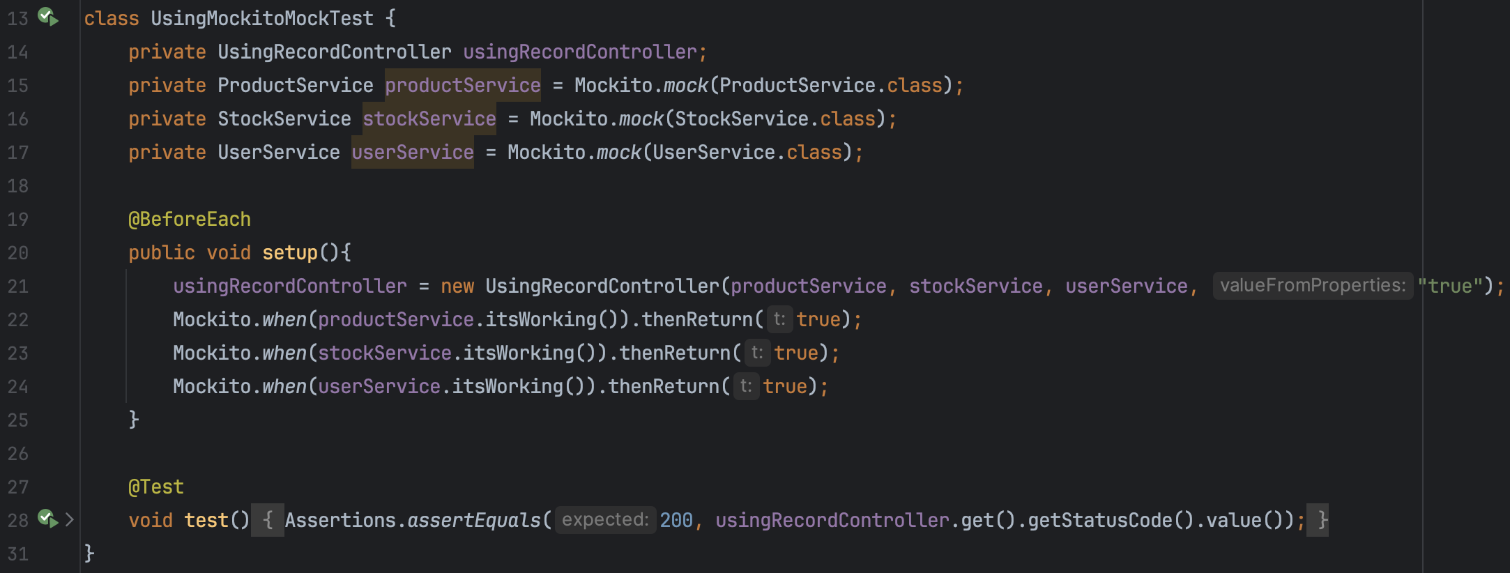 If you want to test a record component, use Mockito.mock, like this