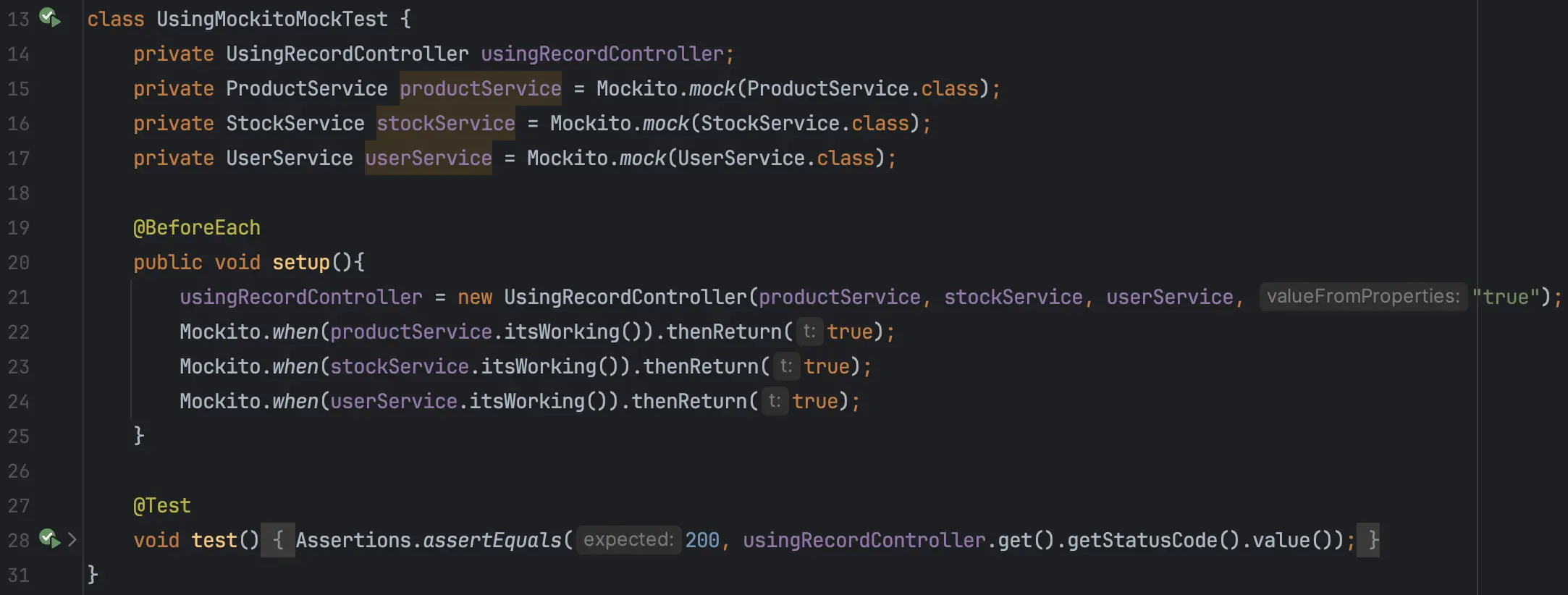 If you want to test a record component, use Mockito.mock, like this